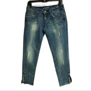 Rerock Womens Low Rise Dark Wash Distressed Skinny Crop Blue Denim Jeans Size 26